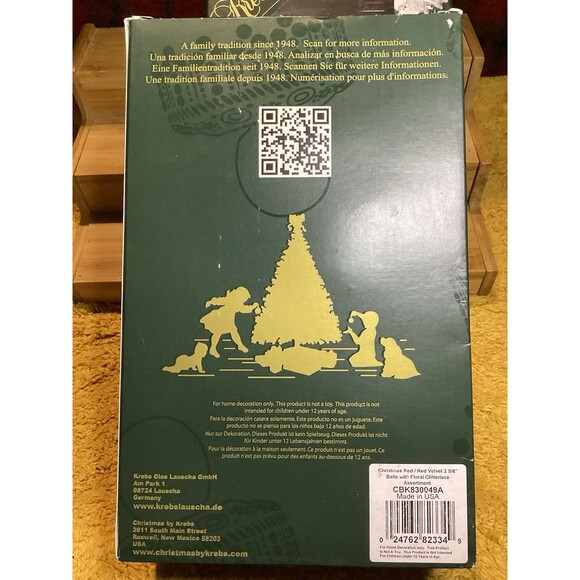 Krebs Glass Christmas Ornaments Red /Velvet Balls With Floral Glitterlace 8 - Picture 7 of 9